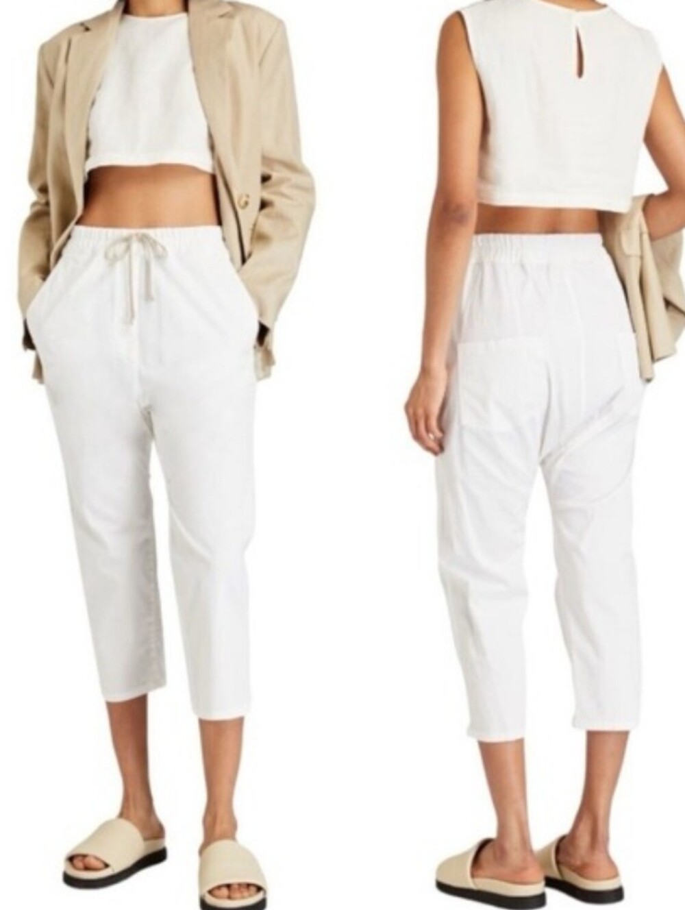 Nili Lotan Casablanca White‎ Drawstring Pant Drop Crotch Small Classic Modern